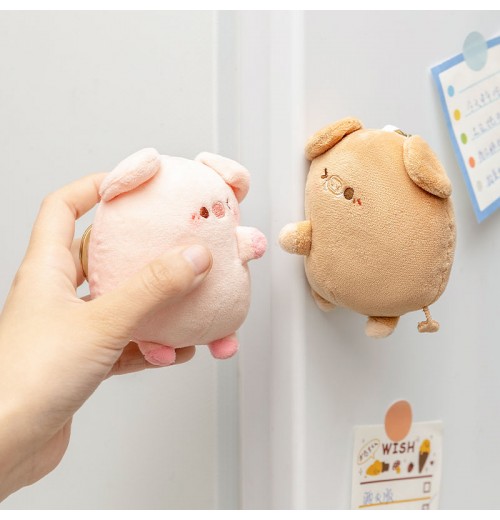 A Pair Of Piggy Plush Pendant Magnetic Suction Cute Doll Couple Key Chain Bag Decoration Valentine's Day Gift (7*9cm)