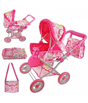 Baby Doll Stroller Set With 2 Free Doll Carriage Bags Fits Dolls Up To 18 Inches - The First Foldable Baby Pram Toy With Adjustable Handle And Canopy - Girls Birthday Gift